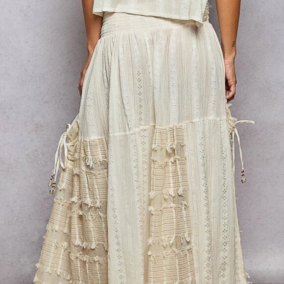 POL  Boho Ruffle Contrast Shell Trim Wide Leg Pants S-L - Picture 2 of 4